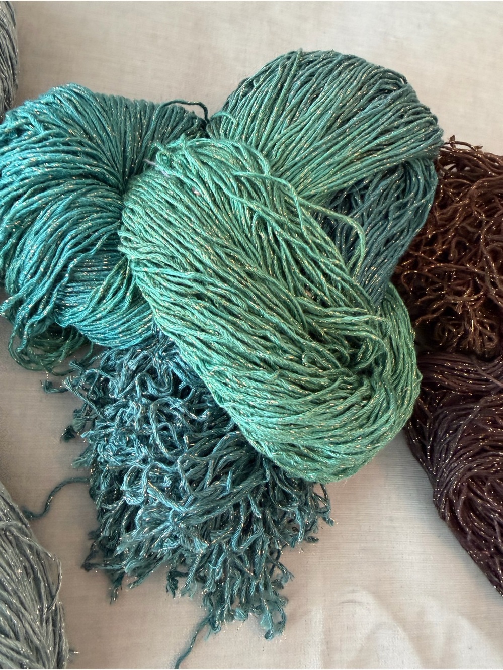 Hand-Dyed Yarn Bundle in Teal, Seafoam, and Chocolate - blue heron strand bundle - Picture 3 of 4